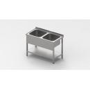 850x700 | Stainless sink with 2 pools and shelf