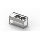 1600x600 | Rozsdamentes 2 medencés mosogató csepptálcával, polccal