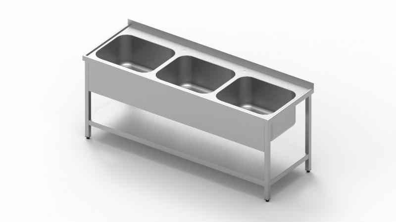 2400x800 | Stainless sink with 3 pools and shelf