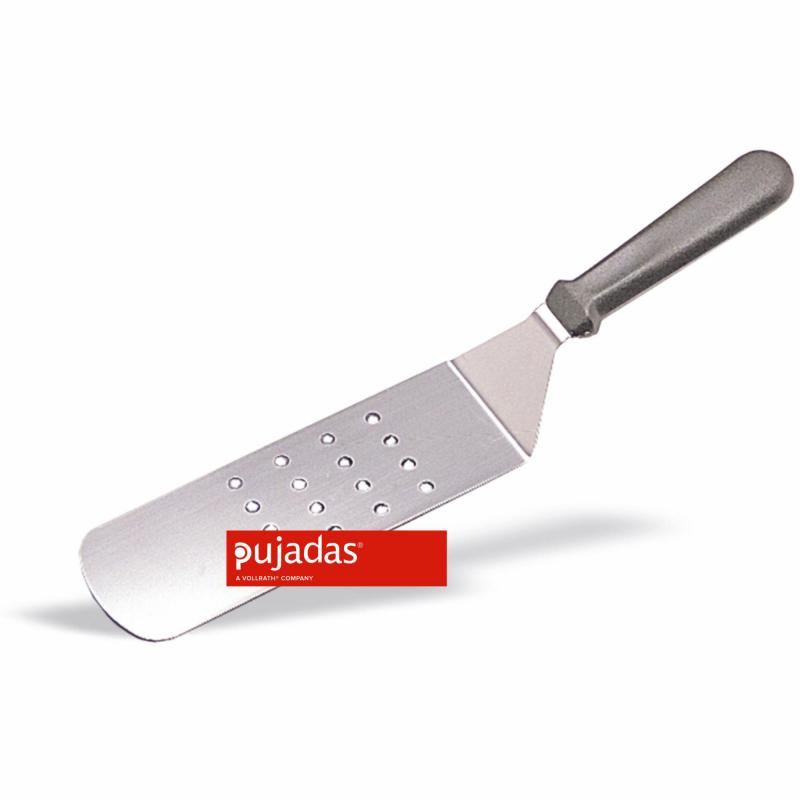 Spatula, szeletfordító perforált rozsdamentes műanyag fekete nyéllel 7,3x25x38cm