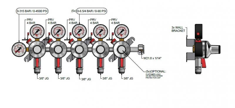 Micro Matic | 4 bar 5 tagos 5 kivezetéses CO2 reduktor