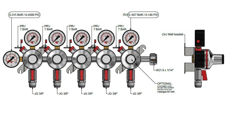 Micro Matic | 7 bar 5 tagos 5 kivezetéses CO2 reduktor