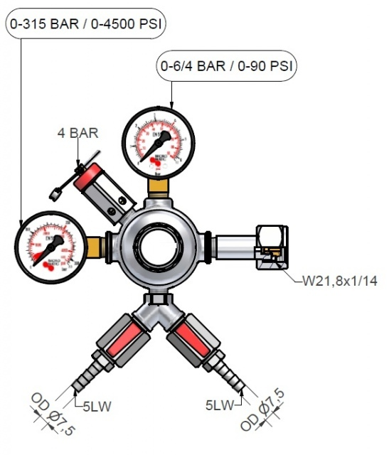 Micro Matic | 4 bar 1 tagos 2 kivezetéses CO2 reduktor